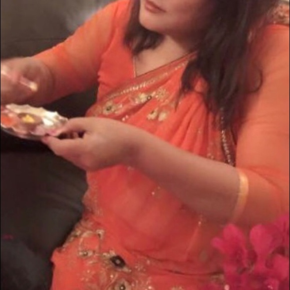 Orange chiffon sari saree Bollywood style